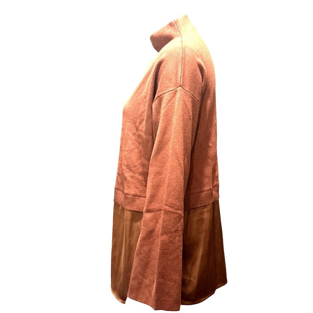 Calvin Klein S Copper Knit Satin Hem Tunic Top Layered Mock Neck Minimalist Chic - Picture 2 of 10
